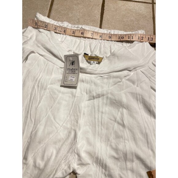 Windhorse Womens White Flowy Boho Cotton Elastic Waist Wide-Leg Pants L/XL - Picture 7 of 17